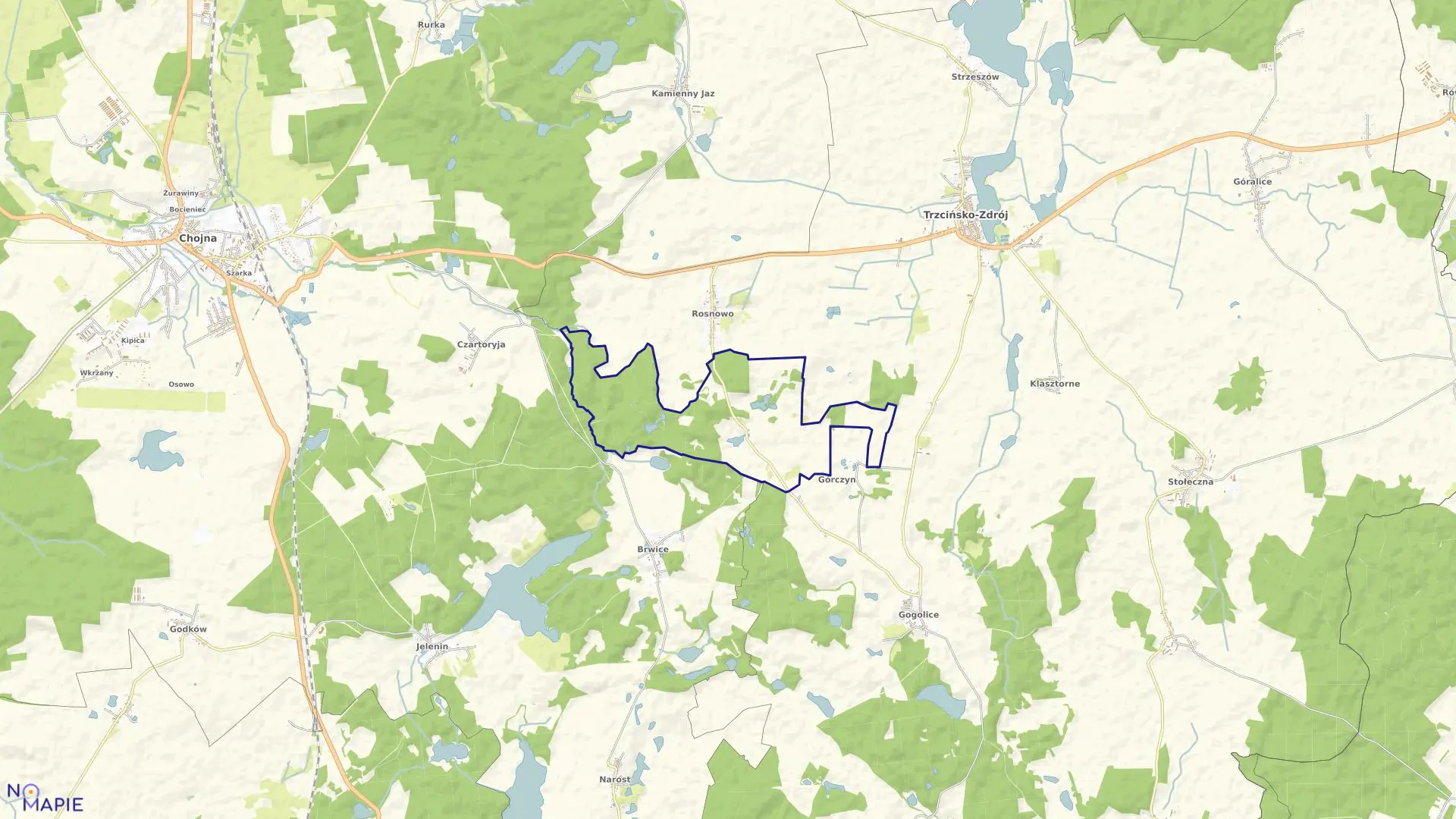 Mapa obrębu Rosnówek w gminie Trzcińsko-Zdrój