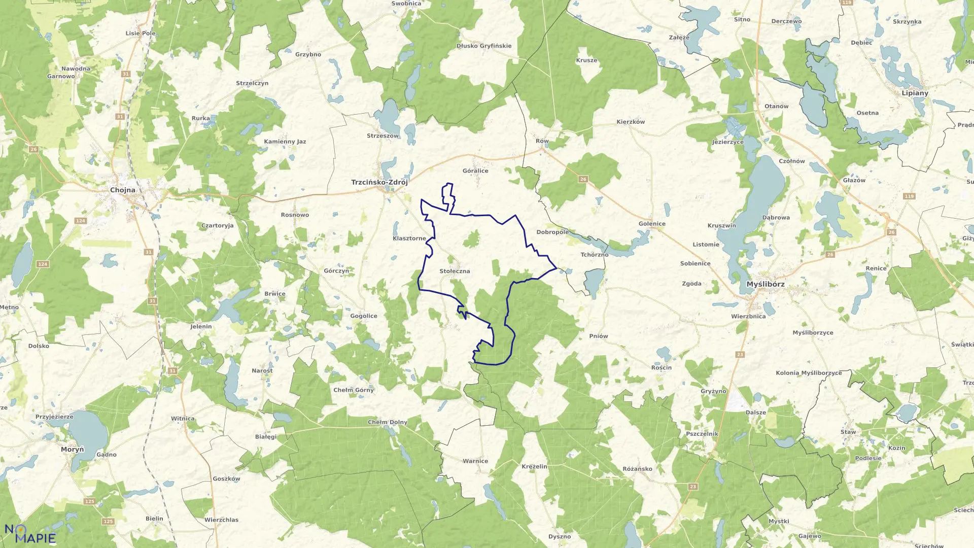 Mapa obrębu Stołeczna w gminie Trzcińsko-Zdrój