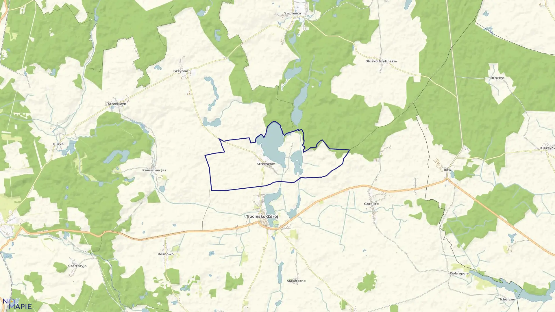 Mapa obrębu Strzeszów w gminie Trzcińsko-Zdrój